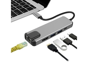 USB C Hub Adapter for MacBook Pro/Air, 5-in-1 USB C Adapter Multi Port with 4K HDMI, 1000Mbps Ethernet Port, 100W Power Delivery, 2 USB 3.0 Ports for MacBook/Pro/Air, Type C Windows Laptop