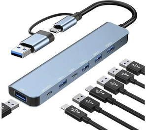 7-Ports USB C Hub, USB Hub to Multiport USB C Dongle Adapter 7 in 1 with 5 USB-A Ports,USB-C DataPort,60W PD,Compatible with MacBook Pro Air HP XPS and More Type C USB-A Devices 7-Ports USB C Hub, USB Hub to Multiport USB C Dongle Adapter 7 in 1 with 5 USB-A Ports,USB-C DataPort,60W PD,Compatible with MacBook Pro Air HP XPS and More Type C USB-A Devices