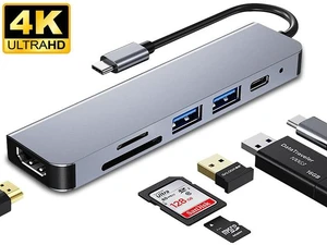 6 in 1 USB C Hub, USB Docking Station with 4K HDMI, 2 USB 3.0, SD Slot, TF Slot, Type C PD Port,Ultra Slim Aluminum Portable Data Hub 6 in 1 USB C Hub, USB Docking Station with 4K HDMI, 2 USB 3.0, SD Slot, TF Slot, Type C PD Port,Ultra Slim Aluminum Portable Data Hub