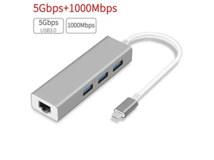 USB-C to Gigabit Ethernet USB A 3.0 Adapter Hub for USB C Type-C Thunderbolt 3 MacBook/MacBook Pro, Dell XPS 13, HP Spectre x2 and More (Gray)