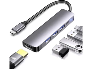 USB C Hub HDMI, 5 in 1 USB C Hub Multiport Adapter with 4K HDMI, PD 100W Charging, 3 USB-A Data Ports, USB C to HDMI Splitter Compatible with MacBook Pro/Air