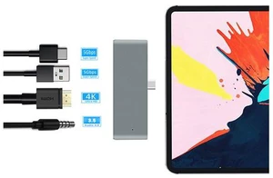 USB C Hub Adapter for iPad Pro Accessories 2018 12.9" 11", 4 in 1 Type C Dongle Docking Station with HDMI Converter, 3.5mm Headphone Jack, USB-C PD Charging, USB 3.0, Silver USB C Hub Adapter for iPad Pro Accessories 2018 12.9" 11", 4 in 1 Type C Dongle Docking Station with HDMI Converter, 3.5mm Headphone Jack, USB-C PD Charging, USB 3.0, Silver
