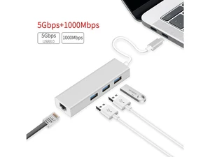 USB C to Ethernet Adapter, USB 3.1 Type-C to 3 Port USB 3.0 Hub with RJ45 10/100/1000 Gigabit Ethernet LAN Wired Network Converter Compatible MacBook, Surface Go, HP, and More (Silver) USB C to Ethernet Adapter, USB 3.1 Type-C to 3 Port USB 3.0 Hub with RJ45 10/100/1000 Gigabit Ethernet LAN Wired Network Converter Compatible MacBook, Surface Go, HP, and More (Silver)