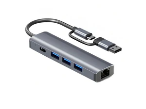 2-in-1 USB-C USB 3.0 to Gigabit Ethernet Adapter, 3-Port USB 3.0//1-Port USB-C Hub with RJ45 Compatible with MacBook Pro/Air 2023, iPad Pro, iMac, S23, XPS 17, Surface Book 3 and More 2-in-1 USB-C USB 3.0 to Gigabit Ethernet Adapter, 3-Port USB 3.0//1-Port USB-C Hub with RJ45 Compatible with MacBook Pro/Air 2023, iPad Pro, iMac, S23, XPS 17, Surface Book 3 and More