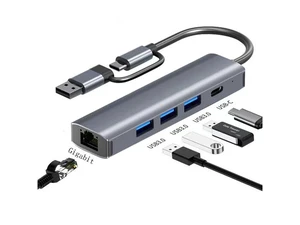 2-in-1 USB-C USB 3.0 to Ethernet Adapter, 4 in 1 USB C Hub Ethernet with 3 USB 3.0 Ports/1 USB-C Ports/Gigabit Rj45, Thunderbolt (3/4) to Network Adapter for MacBook Pro/Air, XPS, iPad Pro 2-in-1 USB-C USB 3.0 to Ethernet Adapter, 4 in 1 USB C Hub Ethernet with 3 USB 3.0 Ports/1 USB-C Ports/Gigabit Rj45, Thunderbolt (3/4) to Network Adapter for MacBook Pro/Air, XPS, iPad Pro