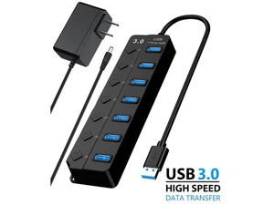 7 Port USB Hub 3.0 Splitter High Speed Expansion Lightweight Portable Universal for Laptop, PC, Computer, Mobile HDD - Black(7IN1HUB) 7 Port USB Hub 3.0 Splitter High Speed Expansion Lightweight Portable Universal for Laptop, PC, Computer, Mobile HDD - Black(7IN1HUB)