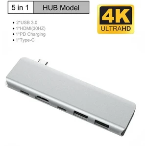 USB C Hub, Fastest Type-C 5 in 1 Multi-Port Hub Adapter for MacBook Pro 13" / 15" / 16" with Thunderbolt 3 USB C,, 2 USB 3.0 Ports and 4K HDMI Out, Pass-Through Charging for MacBook, Mac Pro USB C Hub, Fastest Type-C 5 in 1 Multi-Port Hub Adapter for MacBook Pro 13" / 15" / 16" with Thunderbolt 3 USB C,, 2 USB 3.0 Ports and 4K HDMI Out, Pass-Through Charging for MacBook, Mac Pro