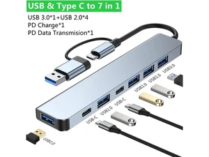 Aluminum 7 in 1 USB C & USB Hub with USB 3.0, USB 2.0 Ports for PC/Laptops/MacBook Pro/Air/iMac/iPad and More Devices Aluminum 7 in 1 USB C & USB Hub with USB 3.0, USB 2.0 Ports for PC/Laptops/MacBook Pro/Air/iMac/iPad and More Devices