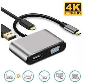 USB C to HDMI VGA Adapter, USB Type C Hub with 4K HDMI, 1080P VGA, PD Charging, USB 3.0, 4 in 1 Type C Multiport Converter for MacBook Pro/iPad Pro/Google PixelBook/Dell XPS -Gray USB C to HDMI VGA Adapter, USB Type C Hub with 4K HDMI, 1080P VGA, PD Charging, USB 3.0, 4 in 1 Type C Multiport Converter for MacBook Pro/iPad Pro/Google PixelBook/Dell XPS -Gray