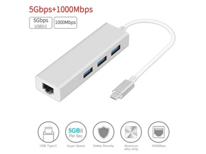 USB 3.1 Type-C to 3 Port USB Hub with Ethernet Adapter - Silver USB 3.1 Type-C to 3 Port USB Hub with Ethernet Adapter - Silver