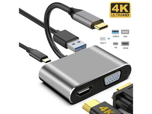 USB C to HDMI/VGA Adapter, 4 in 1 USB-CType-C Hub VGA/HDMI/USB3.0/PD Video Adapter 4K UHD, Support HDMI&VGA Simultaneously, Compatible with MacBook/Pro/Air,iPad Pro, and More Type C Laptops -Gray USB C to HDMI/VGA Adapter, 4 in 1 USB-CType-C Hub VGA/HDMI/USB3.0/PD Video Adapter 4K UHD, Support HDMI&VGA Simultaneously, Compatible with MacBook/Pro/Air,iPad Pro, and More Type C Laptops -Gray