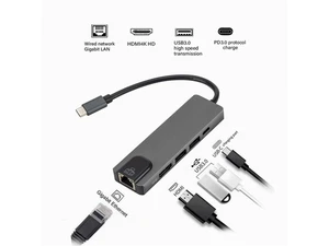 Notebook Smartphone Expansion Converter 5 in 1 USB 3.1 Type-C HUB Converter Splitter 4K HDMI-compatible 2 USB3.0 PD RJ45 Adapter Notebook Smartphone Expansion Converter 5 in 1 USB 3.1 Type-C HUB Converter Splitter 4K HDMI-compatible 2 USB3.0 PD RJ45 Adapter