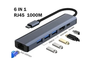 USB-C Type-C to Ethernet Adapter, 6 in 1 USB C Hub with 3 USB 3.0 Ports/100W PD Charging/Gigabit Rj45/4K HDMI Video Output, Thunderbolt (3/4) to Network Adapter for MacBook Pro/Air, XPS, iPad USB-C Type-C to Ethernet Adapter, 6 in 1 USB C Hub with 3 USB 3.0 Ports/100W PD Charging/Gigabit Rj45/4K HDMI Video Output, Thunderbolt (3/4) to Network Adapter for MacBook Pro/Air, XPS, iPad