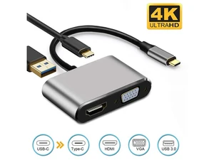 USB C to HDMI/VGA Adapter, ESTONE 4 in 1 USB-CType-C Hub VGA/HDMI/USB3.0/PD Video Adapter 4K UHD, Support HDMI&VGA Simultaneously, Male to Female Multi-Display Video Converter -Gray USB C to HDMI/VGA Adapter, ESTONE 4 in 1 USB-CType-C Hub VGA/HDMI/USB3.0/PD Video Adapter 4K UHD, Support HDMI&VGA Simultaneously, Male to Female Multi-Display Video Converter -Gray