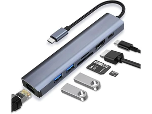 7 in 1 USB C to Ethernet Adapter, Aluminum USB Hub with USB-C to Rj45 Gigabit Ethernet LAN Network Adapter Multiport for MacBook Pro/Air, iPad Pro 7 in 1 USB C to Ethernet Adapter, Aluminum USB Hub with USB-C to Rj45 Gigabit Ethernet LAN Network Adapter Multiport for MacBook Pro/Air, iPad Pro