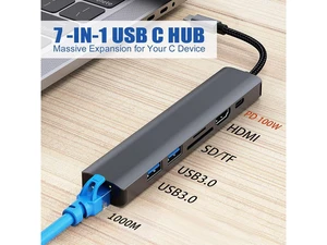 7-in-1 USB C Type-C to Gigabit Ethernet Adapter, 2-Port USB 3.0 HDMI USB-C Hub with Rj45 Compatible with MacBook Pro/Air 2023, iPad Pro, iMac, S23, XPS 17, Surface Book 3 and More 7-in-1 USB C Type-C to Gigabit Ethernet Adapter, 2-Port USB 3.0 HDMI USB-C Hub with Rj45 Compatible with MacBook Pro/Air 2023, iPad Pro, iMac, S23, XPS 17, Surface Book 3 and More