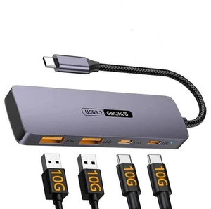 USB C Hub, 10Gbps USB C Splitter for Laptop, 2 USB C 3.2 and 2 USB A 3.2 Data Ports for MacBook Air/Pro, Surface Pro, XPS, PC, Flash Drive, iPhone 15/15 Pro/15 Pro Max