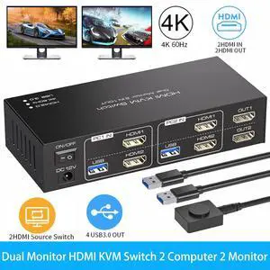 WRIARICH Dual Monitor HDMI KVM Switch 2 Monitors 2 Computers, 2 Ports HDMI 4K@60Hz HDMI KVM Switches for 2 PC or 2 Laptops Share Dual Monitors and 4 USB 3.0 Ports Support Extended Mode & Copy Mode WRIARICH Dual Monitor HDMI KVM Switch 2 Monitors 2 Computers, 2 Ports HDMI 4K@60Hz HDMI KVM Switches for 2 PC or 2 Laptops Share Dual Monitors and 4 USB 3.0 Ports Support Extended Mode & Copy Mode