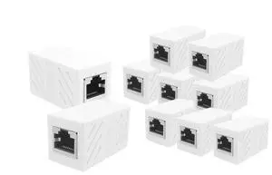 WRIARICH 10-PACK RJ45 Coupler In Line Coupler Female to Female Cat7 Cat6 Cat5e Ethernet Cable Extender Adapter (White) WRIARICH 10-PACK RJ45 Coupler In Line Coupler Female to Female Cat7 Cat6 Cat5e Ethernet Cable Extender Adapter (White)