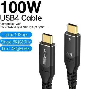 USB4 Cable 1.6ft, 40GBps Data Transmission, 8K@60Hz UHD USB C 4.0 Cable 40Gbps Data Transfer USB C Cable 100W PD Fast Charging Cable for MacBook Pro, iPad Pro, Galaxy S22, Nylon Braided, Black. USB4 Cable 1.6ft, 40GBps Data Transmission, 8K@60Hz UHD USB C 4.0 Cable 40Gbps Data Transfer USB C Cable 100W PD Fast Charging Cable for MacBook Pro, iPad Pro, Galaxy S22, Nylon Braided, Black.