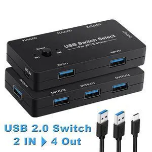 WRIARICH USB Switch Selector 2 Computers Sharing 4 USB Devices USB 2.0 Peripheral Switcher Box Hub for Mouse Keyboard Scanner Printer PCs with One-Button Swapping and 2 Pack USB A to A Cable WRIARICH USB Switch Selector 2 Computers Sharing 4 USB Devices USB 2.0 Peripheral Switcher Box Hub for Mouse Keyboard Scanner Printer PCs with One-Button Swapping and 2 Pack USB A to A Cable