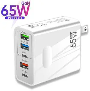 GaN 65W Fast Charger USB C Charger PD Quick Charging for iPad Xiaomi Samsung iPhone Cell Phone Charger QC3.0 Wall Charger Adapter - White GaN 65W Fast Charger USB C Charger PD Quick Charging for iPad Xiaomi Samsung iPhone Cell Phone Charger QC3.0 Wall Charger Adapter - White