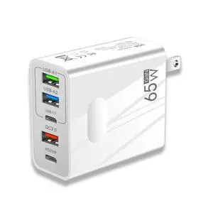 65W GaN Fast Charger USB Type C Phone Charger Quick Charging 3.0 5 Port Power Adapter For iPhone 14 13 Xiaomi Samsung Wall Charger - White 65W GaN Fast Charger USB Type C Phone Charger Quick Charging 3.0 5 Port Power Adapter For iPhone 14 13 Xiaomi Samsung Wall Charger - White