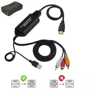 RCA to HDMI Converter,ESTONE AV to HDMI Adapter,RCA to HDMI Composite Audio Video Converter for PS1, PS2, PS3, STB, Xbox, VHS, VCR,Black-Ray DVD Players(HDMI Cable Included) RCA to HDMI Converter,ESTONE AV to HDMI Adapter,RCA to HDMI Composite Audio Video Converter for PS1, PS2, PS3, STB, Xbox, VHS, VCR,Black-Ray DVD Players(HDMI Cable Included)