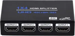 HDMI Splitter 1 in 4 Out, 4K HDMI Splitter V1.4b Powered Audio Video Distributor Duplicate/Mirror Screen, 1x4 HDMI Splitter for TV Support 4kx2k 30Hz 3D for Xbox, PS5, Roku Blu-Ray Player, HDTV HDMI Splitter 1 in 4 Out, 4K HDMI Splitter V1.4b Powered Audio Video Distributor Duplicate/Mirror Screen, 1x4 HDMI Splitter for TV Support 4kx2k 30Hz 3D for Xbox, PS5, Roku Blu-Ray Player, HDTV