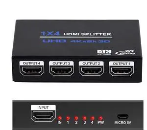 WRIARICH 4K 1 in 4 Out HDMI Splitter - Ultra HD 4K @ 30 Hz 1x4 V. 1.4 HDCP, Power HDMI Supports 4K 3D Full HD 1080P for Xbox, PS4 PS3 Fire Stick Blu Ray Apple TV HDTV - Adapter Included WRIARICH 4K 1 in 4 Out HDMI Splitter - Ultra HD 4K @ 30 Hz 1x4 V. 1.4 HDCP, Power HDMI Supports 4K 3D Full HD 1080P for Xbox, PS4 PS3 Fire Stick Blu Ray Apple TV HDTV - Adapter Included