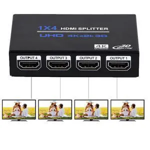 WRIARICH HDMI Splitter 1 in 4 Out, 1x4 Power HDMI Splitter 4 Ports w/AC Adapter, 4Kx2K@30Hz 3D Full HD Distributor for Xbox, PS5, Roku Blu-Ray Player, HDTV - Adapter Included WRIARICH HDMI Splitter 1 in 4 Out, 1x4 Power HDMI Splitter 4 Ports w/AC Adapter, 4Kx2K@30Hz 3D Full HD Distributor for Xbox, PS5, Roku Blu-Ray Player, HDTV - Adapter Included