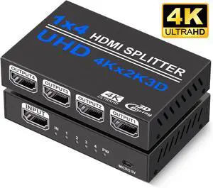 WRIARICH HDMI Splitter 1 in 4 Out - 1x4 HDMI Display Duplicate/Mirror - Powered Splitter Full HD 1080P, 4K @ 30Hz (One Input To Four Outputs) - 1 Source to 4 Identical Displays WRIARICH HDMI Splitter 1 in 4 Out - 1x4 HDMI Display Duplicate/Mirror - Powered Splitter Full HD 1080P, 4K @ 30Hz (One Input To Four Outputs) - 1 Source to 4 Identical Displays