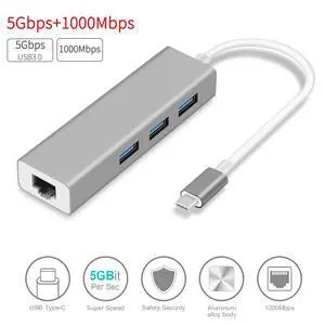 Gigabit Ethernet Adapter, Ultra Slim USB C Adapter with 3 USB 3.0 Ports RJ45 LAN Network Converter USB Type C Hub for MacBook Pro 2019/2018/2017, Google Chromebook Pixelbook, XPS, Samsung S9/S8, Gray Gigabit Ethernet Adapter, Ultra Slim USB C Adapter with 3 USB 3.0 Ports RJ45 LAN Network Converter USB Type C Hub for MacBook Pro 2019/2018/2017, Google Chromebook Pixelbook, XPS, Samsung S9/S8, Gray