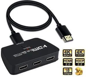 HDMI Switch 4K 60Hz,HDMI 2.0 Switcher 3 in 1 Out, 3 Port HDMI Selector Box Support HDCP 2.2 HDR10 3D 18Gbps for Xbox PS4 Roku HDTV Monitor, with 3.9FT HDMI Cable HDMI Switch 4K 60Hz,HDMI 2.0 Switcher 3 in 1 Out, 3 Port HDMI Selector Box Support HDCP 2.2 HDR10 3D 18Gbps for Xbox PS4 Roku HDTV Monitor, with 3.9FT HDMI Cable