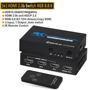 WRIARICH HDMI 2.0 Switch 3 Port, HDMI Switch Splitter 3 in 1 Out, Metal HDMI Switcher 4K with IR Remote, Support HDCP 2.2 Support 4K@60Hz Ultra HD 3D 2160P 1080P, Compatible for PS3/PS4,Xbox, OZQ2-1 WRIARICH HDMI 2.0 Switch 3 Port, HDMI Switch Splitter 3 in 1 Out, Metal HDMI Switcher 4K with IR Remote, Support HDCP 2.2 Support 4K@60Hz Ultra HD 3D 2160P 1080P, Compatible for PS3/PS4,Xbox, OZQ2-1