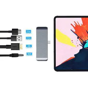 WRIARICH USB C Hub Adapter for iPad Pro Accessories 2018 12.9" 11", 4 in 1 Type C Dongle Docking Station with HDMI Converter, 3.5mm Headphone Jack, USB-C PD Charging, USB 3.0, Space Grey WRIARICH USB C Hub Adapter for iPad Pro Accessories 2018 12.9" 11", 4 in 1 Type C Dongle Docking Station with HDMI Converter, 3.5mm Headphone Jack, USB-C PD Charging, USB 3.0, Space Grey