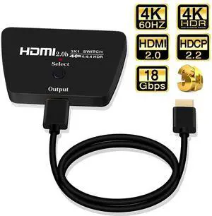 HDMI Switch 4K@60HzUpgraded3 in 1 Out HDMI Splitter, 3 Port Hdmi Switcher Box Supports Full HD 4K 1080P 3D,Multi Port HDMI Switcher Selector 2.0 HDMI Switch for Xbox PS3 4 5 TV Gaming Mac Roku HDMI Switch 4K@60HzUpgraded3 in 1 Out HDMI Splitter, 3 Port Hdmi Switcher Box Supports Full HD 4K 1080P 3D,Multi Port HDMI Switcher Selector 2.0 HDMI Switch for Xbox PS3 4 5 TV Gaming Mac Roku