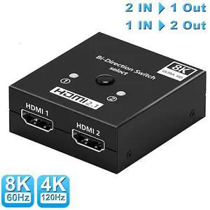4K 120Hz HDMI2.1 Switcher, 8K HDMI Splitter 2 Ports Bi-Direction Manual Switch 2 x 1/1 x 2 HDMI Passthrough,No External Power Required - Supports 8K@60hz and 4K@120hz 4K 120Hz HDMI2.1 Switcher, 8K HDMI Splitter 2 Ports Bi-Direction Manual Switch 2 x 1/1 x 2 HDMI Passthrough,No External Power Required - Supports 8K@60hz and 4K@120hz