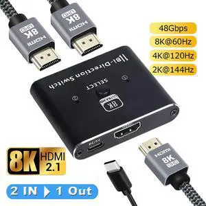 4K 120HZ HDMI 2.1 Switch, 8K HDMI Splitter HDMI Switch 2 in 1 Out/ 1 in 2 Out Supports 8K 60HZ 48Gbps VRR HDCP 2.3 HDR10 D-olby Vision for PS4/PS5,SkYQ, Roku, Apple TV, Fire Stick, Xbox 4K 120HZ HDMI 2.1 Switch, 8K HDMI Splitter HDMI Switch 2 in 1 Out/ 1 in 2 Out Supports 8K 60HZ 48Gbps VRR HDCP 2.3 HDR10 D-olby Vision for PS4/PS5,SkYQ, Roku, Apple TV, Fire Stick, Xbox