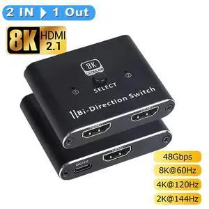 8K@60Hz HDMI 2.1 Switch, Ultra HD 8K Bi-Directional HDMI Switcher Splitter Supports 4K@120Hz, 8K@60Hz, Aluminum HDMI Switcher Selector for PS4/PS5, Xbox, Roku, Apple TV, Fire Stick, Sony TV 8K@60Hz HDMI 2.1 Switch, Ultra HD 8K Bi-Directional HDMI Switcher Splitter Supports 4K@120Hz, 8K@60Hz, Aluminum HDMI Switcher Selector for PS4/PS5, Xbox, Roku, Apple TV, Fire Stick, Sony TV