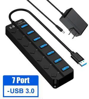 Powered USB Hub 3.0, USB hub 3.0 7 Port Data Hub Splitter with 5V DC Power Adapter and with Individual On/Off Switches USB Extension for LaptopPC Computer and More (7IN1HUB) Powered USB Hub 3.0, USB hub 3.0 7 Port Data Hub Splitter with 5V DC Power Adapter and with Individual On/Off Switches USB Extension for LaptopPC Computer and More (7IN1HUB)