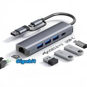 WRIARICH USB to Ethernet Adapter, Aluminum USB Hub with 3 USB 3.0 Ports/1 USB C Ports, USB3.0/USB-C to RJ45 Gigabit Ethernet LAN Network Adapter Multiport for MacBook Pro/Air, iPad Pro WRIARICH USB to Ethernet Adapter, Aluminum USB Hub with 3 USB 3.0 Ports/1 USB C Ports, USB3.0/USB-C to RJ45 Gigabit Ethernet LAN Network Adapter Multiport for MacBook Pro/Air, iPad Pro