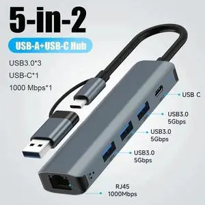 WRIARICH USB to Ethernet Adapter Gigabit | 3-Port USB3.0/1-Port USB-C Hub with 10/100/1000 RJ45 Adapter,Aluminum 5-in-1 USB-A/C to LAN Network Converter for Surface Pro,Chromebook,Dell and Laptop WRIARICH USB to Ethernet Adapter Gigabit | 3-Port USB3.0/1-Port USB-C Hub with 10/100/1000 RJ45 Adapter,Aluminum 5-in-1 USB-A/C to LAN Network Converter for Surface Pro,Chromebook,Dell and Laptop