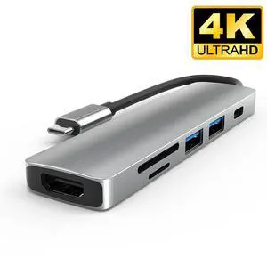 USB C Hub, 6 in 1 Type C Aluminum Hub Adapter MacBook Pro Accessories with 2 x USB 3.0 Ports, TF/SD Card Reader, USB C Port with 40Gb/S Speed, 4K HDMI Support for MacBook Pro 13? and 15?2016-2018 USB C Hub, 6 in 1 Type C Aluminum Hub Adapter MacBook Pro Accessories with 2 x USB 3.0 Ports, TF/SD Card Reader, USB C Port with 40Gb/S Speed, 4K HDMI Support for MacBook Pro 13? and 15?2016-2018