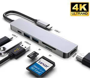 USB C Hub, Cacoy Aluminum 6 in 1 Type C HUB with 4K HDMI Port, 2 USB 3.0 Ports, SD/TF Card Reader Slot, 87W Pd Charging Adapter for MacBook Pro 2019/2018/2017, Chromebook Pixel, XPS etc USB C Hub, Cacoy Aluminum 6 in 1 Type C HUB with 4K HDMI Port, 2 USB 3.0 Ports, SD/TF Card Reader Slot, 87W Pd Charging Adapter for MacBook Pro 2019/2018/2017, Chromebook Pixel, XPS etc