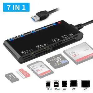 WRIARICH 7 in 1 Memory Card Reader, High-Speed USB A to Micro SD Card Adapter USB 3.0 5-Slots, Memory Card Reader for SD SDXC SDHC CF CFI TF Micro SD Micro SDXC Micro SDHC MS MMC UHS-I Cards WRIARICH 7 in 1 Memory Card Reader, High-Speed USB A to Micro SD Card Adapter USB 3.0 5-Slots, Memory Card Reader for SD SDXC SDHC CF CFI TF Micro SD Micro SDXC Micro SDHC MS MMC UHS-I Cards