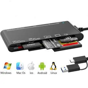 WRIARICH 7 in 2 Memory Card Reader, High-Speed USB A/C to Micro SD Card Adapter USB 3.0 5-Slots, Memory Card Reader for SD SDXC SDHC CF CFI TF Micro SD Micro SDXC Micro SDHC MS MMC UHS-I Cards WRIARICH 7 in 2 Memory Card Reader, High-Speed USB A/C to Micro SD Card Adapter USB 3.0 5-Slots, Memory Card Reader for SD SDXC SDHC CF CFI TF Micro SD Micro SDXC Micro SDHC MS MMC UHS-I Cards