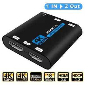 WRIARICH HDMI Splitter 1 in 2 Out 3.5mm Jack audio out - 4K Ver HDMI2.0 HDCP2.2, Powered HDMI Splitter Supports 3D 4K@60HZ Full HD1080P for Xbox PS4 PS3 Fire Stick Roku Blu-Ray Player (OZF6-1) WRIARICH HDMI Splitter 1 in 2 Out 3.5mm Jack audio out - 4K Ver HDMI2.0 HDCP2.2, Powered HDMI Splitter Supports 3D 4K@60HZ Full HD1080P for Xbox PS4 PS3 Fire Stick Roku Blu-Ray Player (OZF6-1)