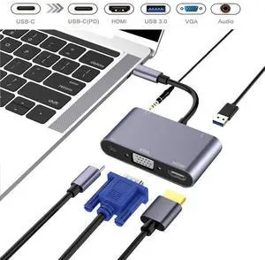USB-C/Type C Converter Adapter, USB C to HDMI VGA USB 3.0 Audio USB-C PD Charging Port Adapter Converter 5 in 1 hub Compatible with MacBook Pro Chromebook Pixel and Other Mainstream Type c Device USB-C/Type C Converter Adapter, USB C to HDMI VGA USB 3.0 Audio USB-C PD Charging Port Adapter Converter 5 in 1 hub Compatible with MacBook Pro Chromebook Pixel and Other Mainstream Type c Device