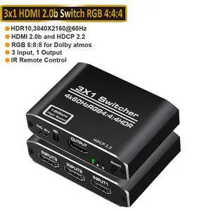 HDMI 2.0 Switcher 3 in 1 out 4K/60Hz HDMI Splitter for XBOX 360 PS4 Smart Box 3 in 1 out HDMI 2.0 Switch Adapter Supports Ultra HD Dolby Vision, 18.5Gbps, HDR10, HDCP 2.2 & 3D - OZQ3-1 HDMI 2.0 Switcher 3 in 1 out 4K/60Hz HDMI Splitter for XBOX 360 PS4 Smart Box 3 in 1 out HDMI 2.0 Switch Adapter Supports Ultra HD Dolby Vision, 18.5Gbps, HDR10, HDCP 2.2 & 3D - OZQ3-1
